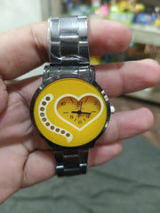 Luxury Inspired Yellow Aluminum Chain Strap Watch For Women - Fashion Chronograph Wristwatch