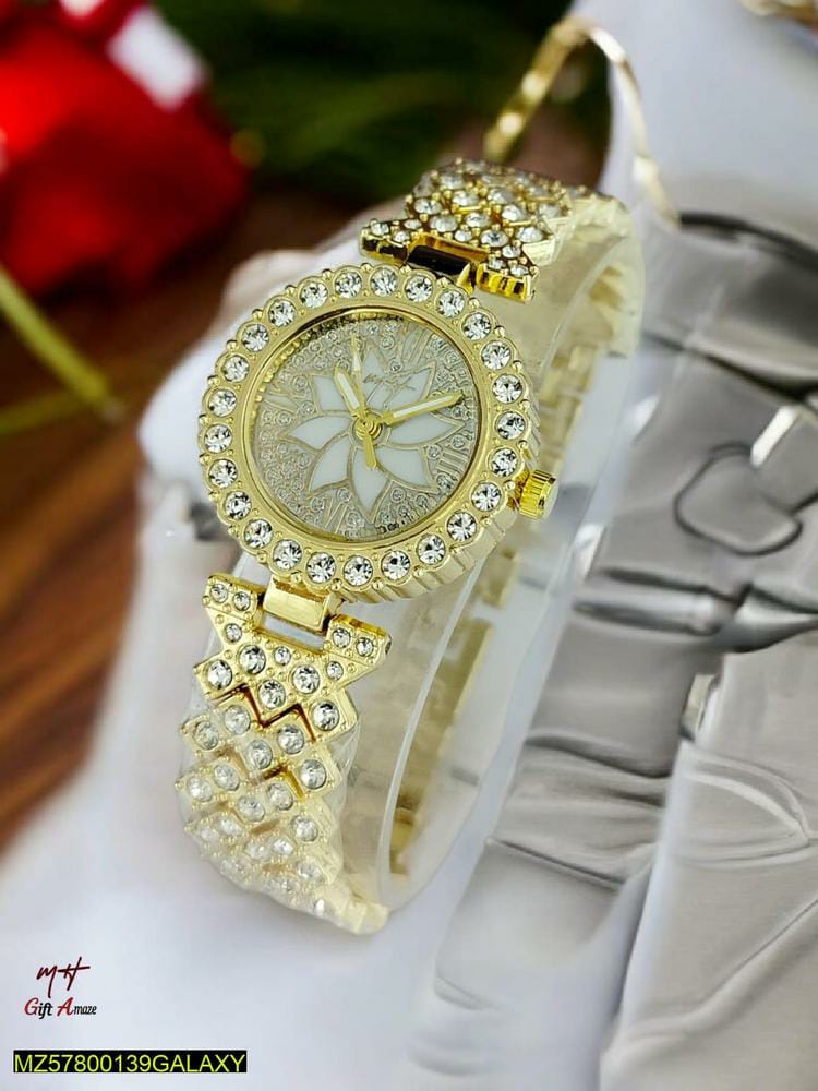 Elegant Golden Stainless Steel Textured Strap Watch For Women - Fashion Wristwatch