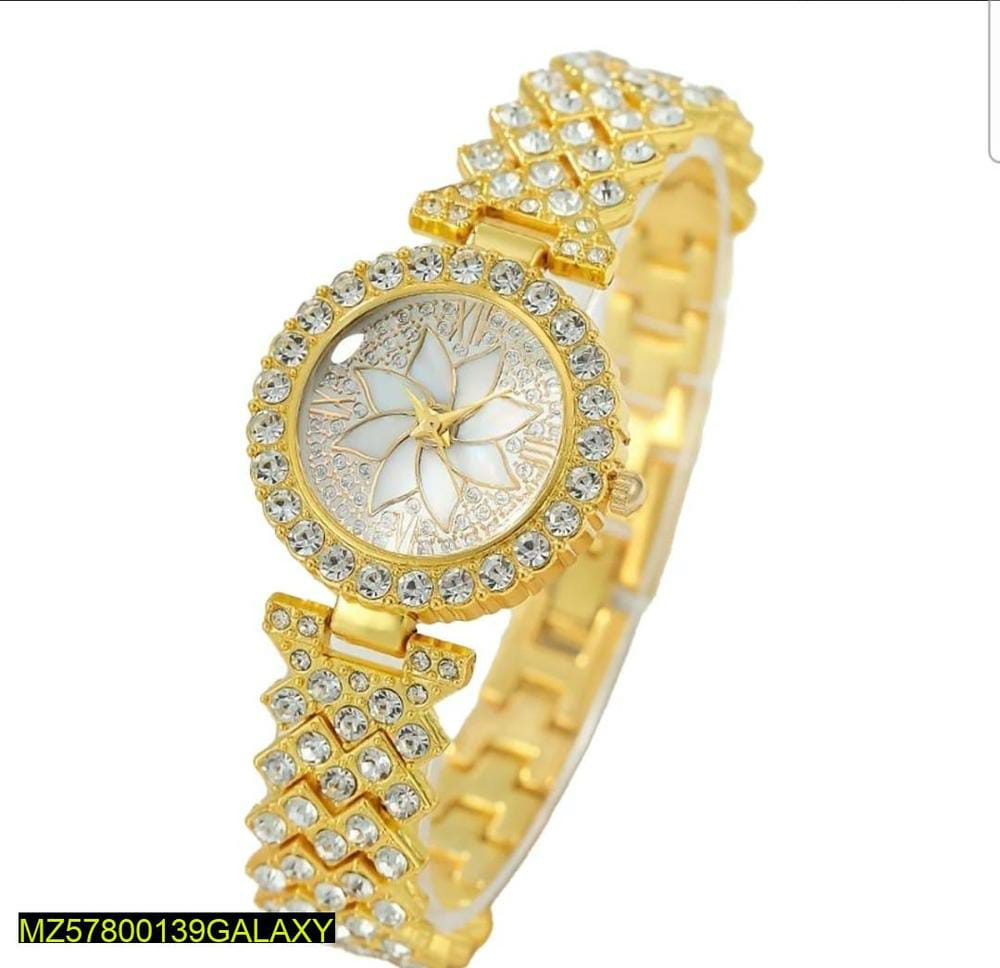 Elegant Golden Stainless Steel Textured Strap Watch For Women - Fashion Wristwatch
