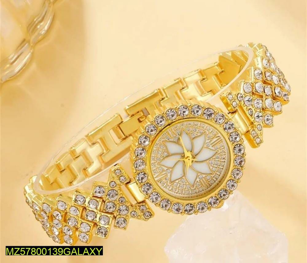 Elegant Golden Stainless Steel Textured Strap Watch For Women - Fashion Wristwatch