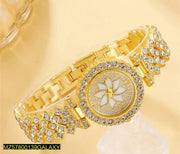 Elegant Golden Stainless Steel Textured Strap Watch For Women - Fashion Wristwatch