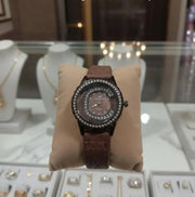 Luxury Inspired Brown Leather Strap Watch For Women - Elegant Analogue Wristwatch