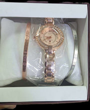 Elegant Women's Stainless Steel Round Watch & Matching Bracelet Set - Water-Resistant Quartz Wristwatch
