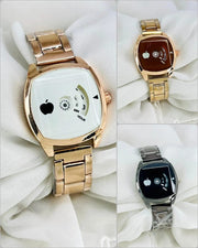 Luxury Inspired Rose Gold Square Dial Steel Chain Watch For Women - Petite Bracelet Wristwatch