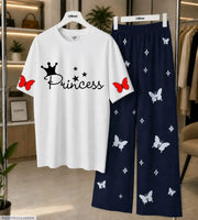 Option 1 (Best for SEO): Women's White Printed Soft Jersey Nightwear Set – 2 Pcs Loungewear  Option 2 (Catchy): 2-Piece White Printed Sleepwear Set for Girls & Women (Shirt & Trouser)  Option 3: New Arrival White Jersey Night Suit (Medium, Large, XL)