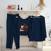 1 (Best for SEO): Women's 3-Piece Blue Printed Jersey Nightwear Set with Gown & Trouser  Option 2 (Catchy): 3-Piece Blue Printed Sleepwear Set – Inner Shirt, Gown & Trouser (Standard Size)  3: Premium Women's Blue Jersey Loungewear Set (3 Pcs)