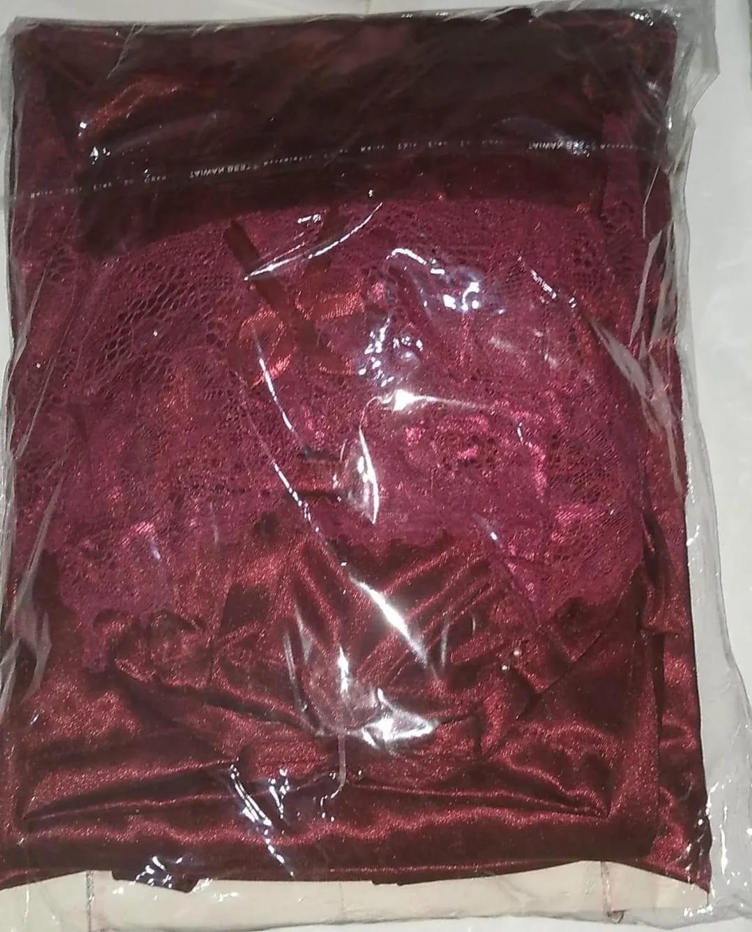 Women's 3-Piece Maroon Silk Nightwear Set with Lace Detail (Gown, Shirt & Trouser)