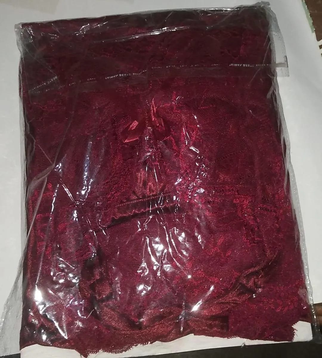 Women's 3-Piece Maroon Silk Nightwear Set with Lace Detail (Gown, Shirt & Shorts)