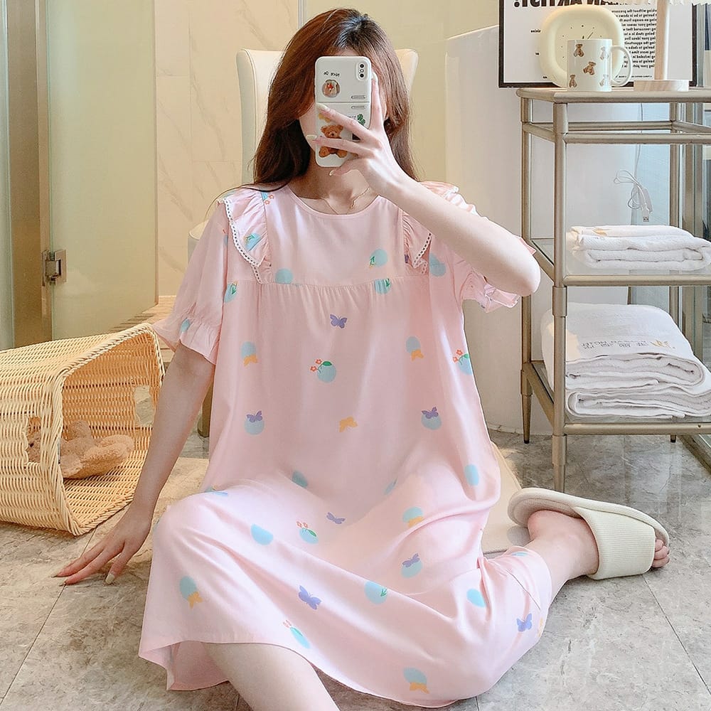 Women's Cute Short Sleeve Summer Cotton Pajama Set (Loose & Relaxed Fit)