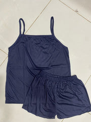 Women's 2-Piece Blue Cotton Jersey Nightwear Set with Shorts