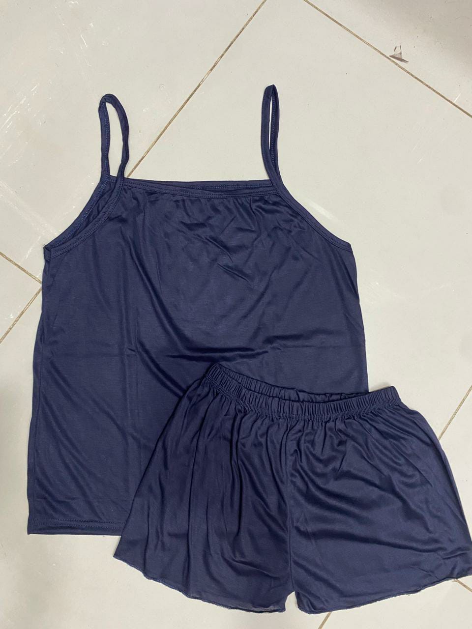 Women's 2-Piece Blue Cotton Jersey Nightwear Set with Shorts