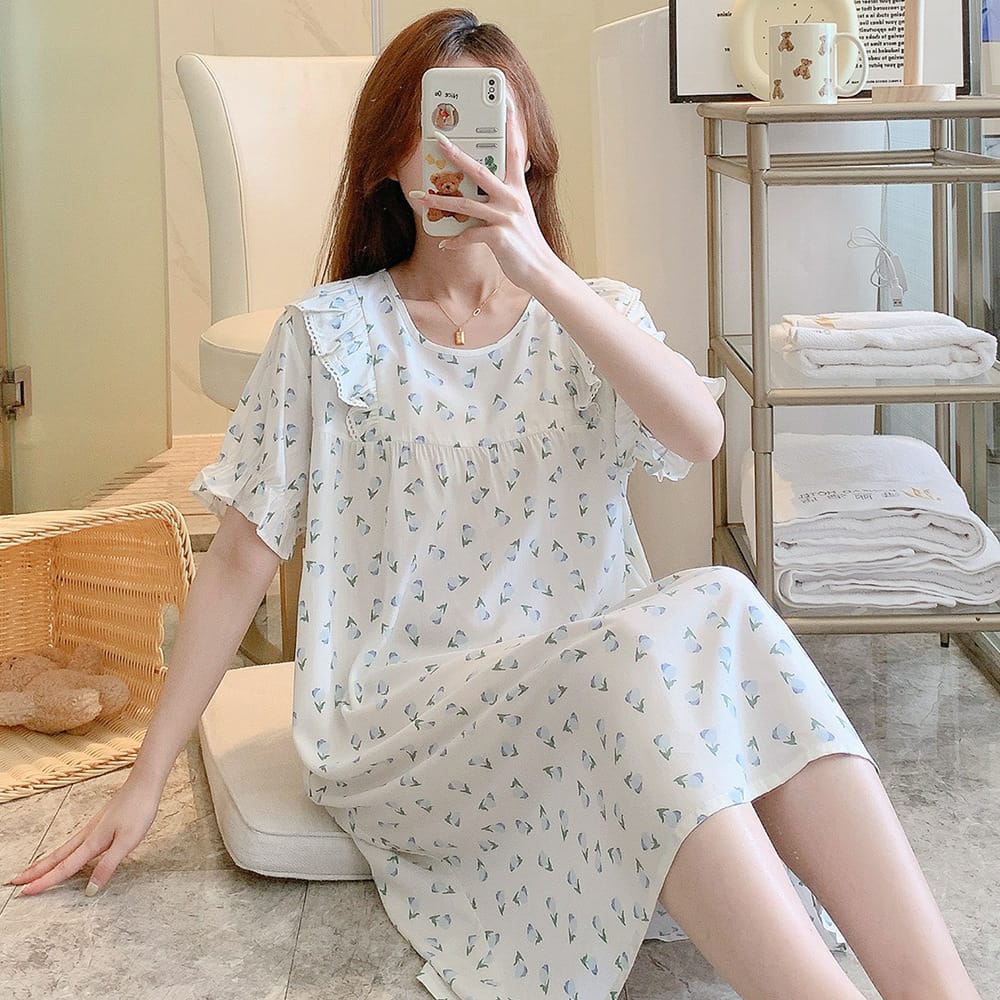 Women's Cute Short Sleeve Summer Cotton Pajama Set (Loose & Relaxed Fit)