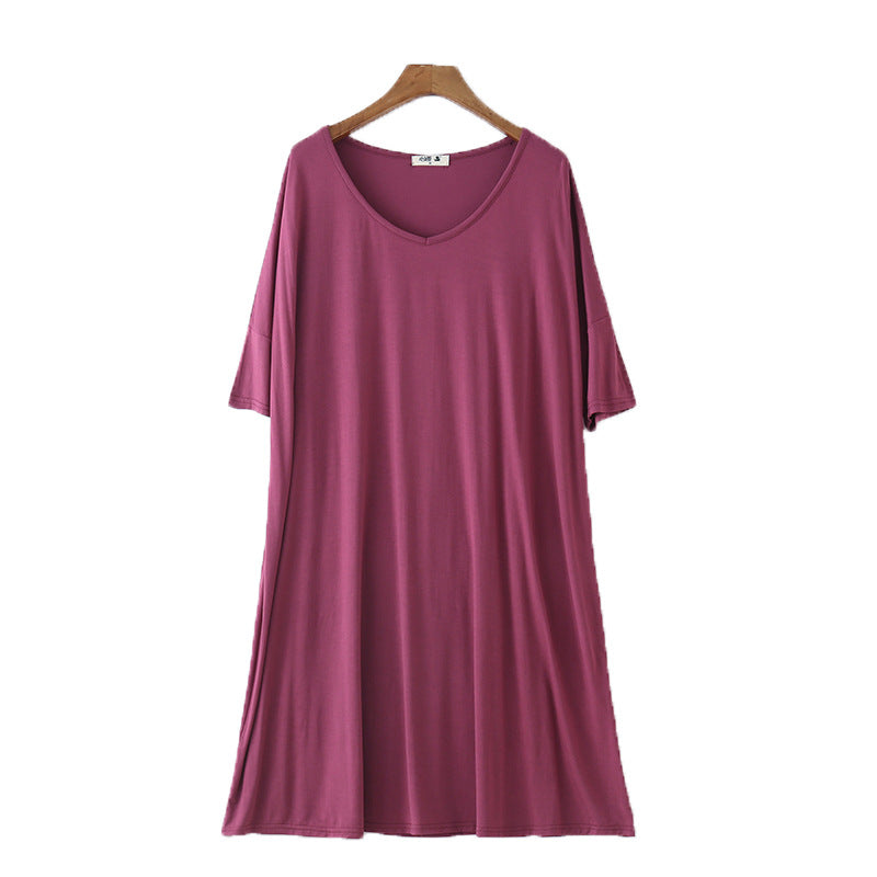 Women's V-Neck Modal Cotton Mid-Length T-Shirt Dress & Nightgown