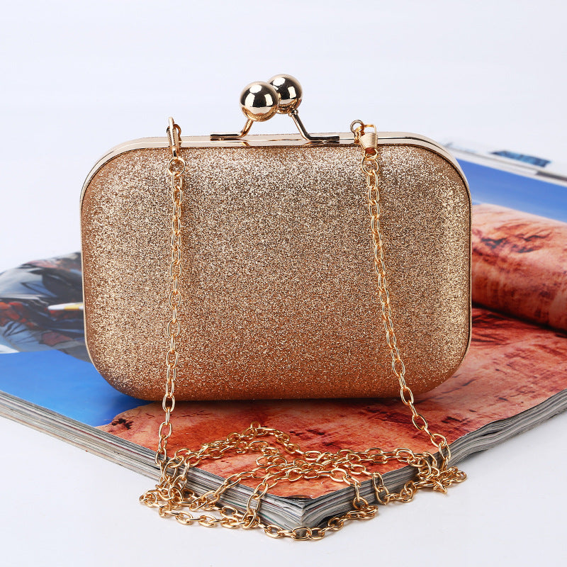 Glamorous Gold Sparkling Evening Clutch Bag - Elegant Chain Strap Bridal & Party Wear Purse